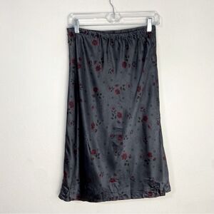 Y2K Gray Floral 100% Silk Midi Slip Skirt Dainty Fairycore Feminine Dark Romance